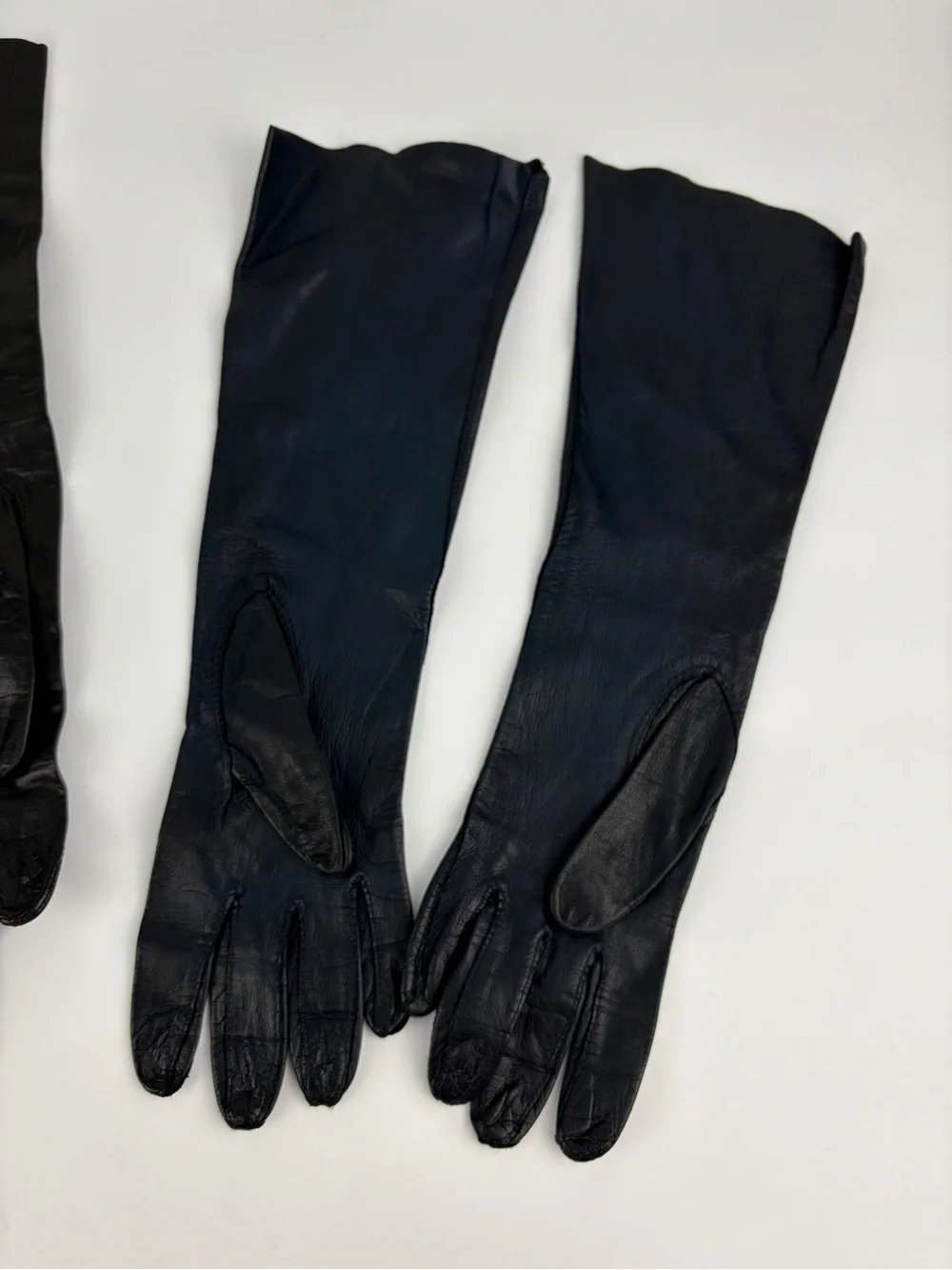 Vintage Black and Navy Blue Kid Leather Gloves Set of Two 6.5